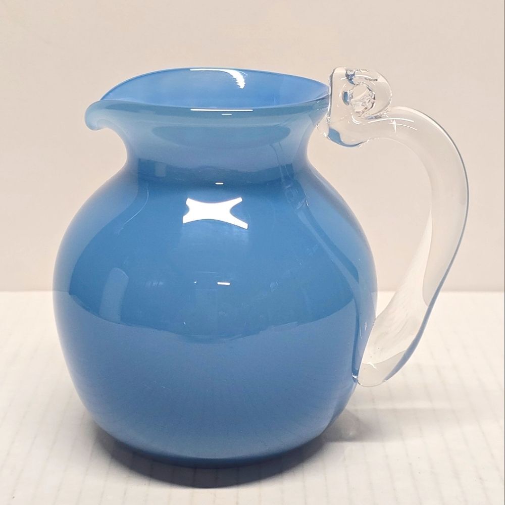Baby Blue Hand-blown Glass Pitcher Creamer Vase Vintage Signed